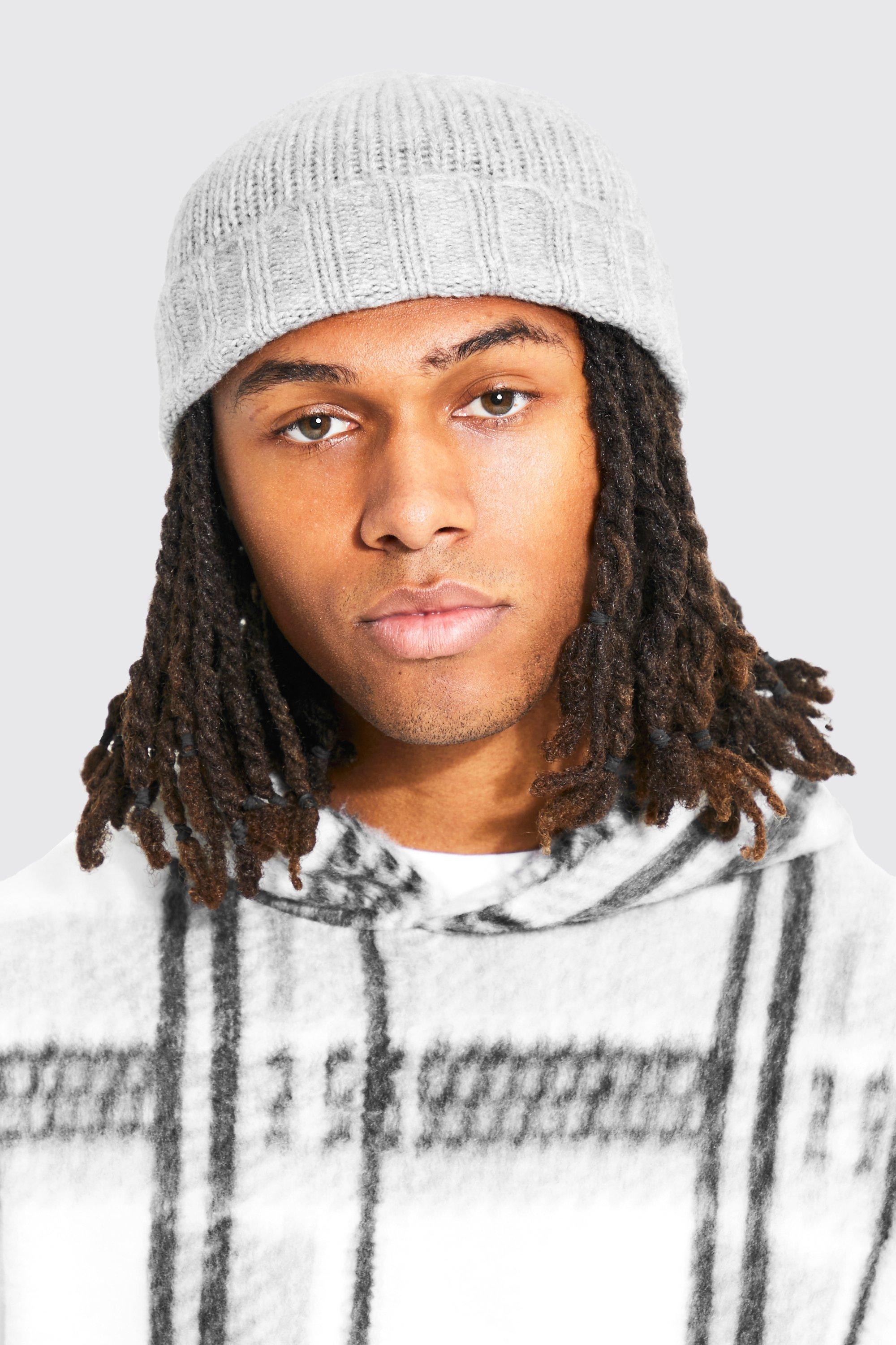 Mens Grey Boucle Micro Beanie, Grey